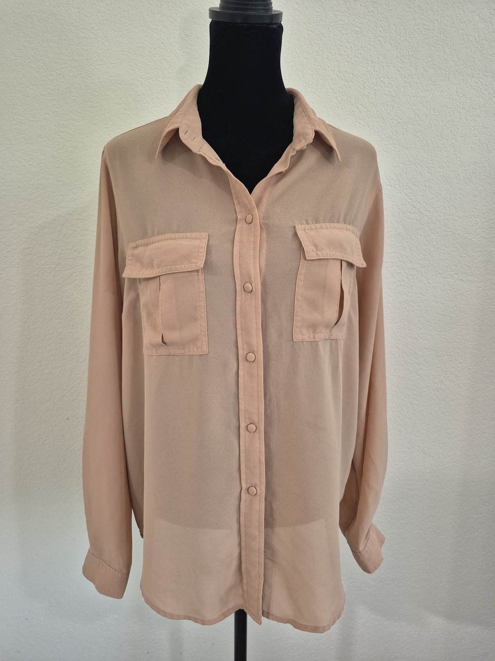 Forever 21 Blush Button-Down Shirt with Chest Pockets